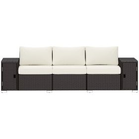 3 Seater Wicker Outdoor Couch Patio Sofa With Storage, Thickened Cushions And Wide Armrests For Porch Yard, Cream White