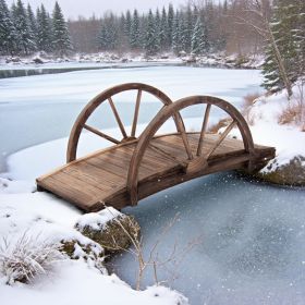 3.3ft Wooden Garden Bridge Footbridge With Half-Wheel Style Railings & Solid Fir Construction, Stained Wood