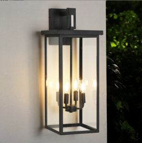 26H 1ps Modern Outdoor Wall Lanterns With Black Metal Frame And Clear Glass, 4 E12 Bulb Socket, Weatherproof Wall Sconces For Porch, Garden, Patio No