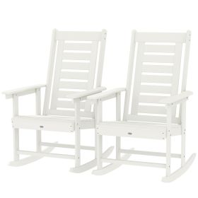 2 Pieces Outdoor Rocking Chairs, HDPE Patio Rockers With 28 High Back, Wide Armrests For Porch Backyard, White