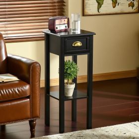 2-Tier Side Table With Drawer Shelf, End Table For Living Room Hallway, Black