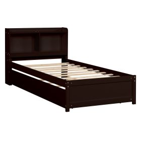 Twin Bed With Trundle,Bookcase,Espresso
