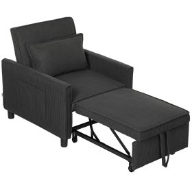 3-in-1 Convertible Chair Bed, Pull Out Sofa Bed Sleeper Chair With Adjustable Backrest, Pillow, And Pockets, Dark Gray