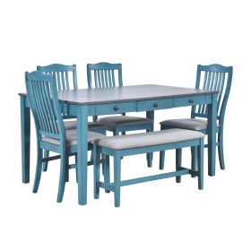 TOPMAX Mid-Century 6-Piece Dining Set With Drawer & Upholstered Chairs