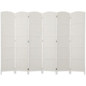 Room Divider, 6 Panel Folding Privacy Screen, 6FT Tall Portable Weave Partition Wall Divider For Bedroom, White