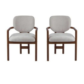 Dining Chairs Set Of 2 Upholstered Arm Chairs, Rubber Wood Accent Chairs Beige Fabric Seating, 300 LBS Weight Capacity