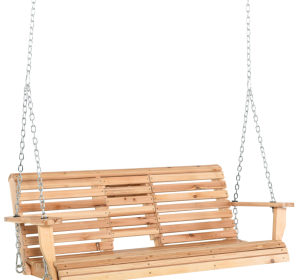 Wooden Swing Bench Heavy Duty Steel Chains 59 W X 29.5 D High Backrest, 440lbs Capacity, Natural