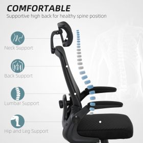 Mesh Office Chair, Ergonomic Desk Chair With Flip-up Armrest, Rotatable Headrest, Adjustable Lumbar Support, Black