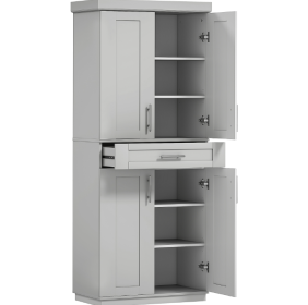 Modern Freestanding Kitchen Pantry Cabinet Cupboard With Doors And Drawer, Adjustable Shelving, Gray