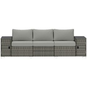 3 Seater Wicker Outdoor Couch Patio Sofa With Storage, Thickened Cushions And Wide Armrests For Porch Yard, Gray