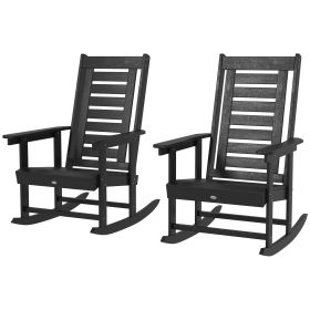 2 Pieces Outdoor Rocking Chairs, HDPE Patio Rockers With 28 High Back, Wide Armrests For Porch Backyard, Black
