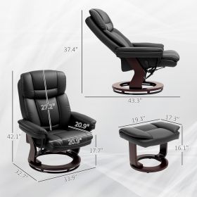 Swivel Recliner With Ottoman, PU Leather Reclining Chair With Footrest, For Living Room, Bedroom, Black
