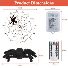 1Pc 3.28FT Spider Web Light With Hairy Spider