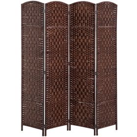 HOMCOM 4 Panel Wicker Room Divider 6' Tall Freestanding Folding Privacy Screen Brown