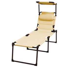 Outsunny Folding Chaise Lounge Chair Cream with Adjustable Backrest Sun Roof and Head Pillow