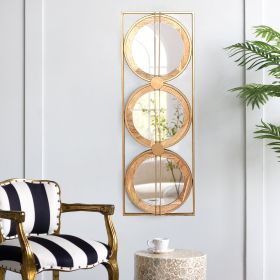 3 Mirror Piece Wall Mirror in Gold Rectangular Frame, Home Wall Decor for Bedroom Living Room, 40"x14"