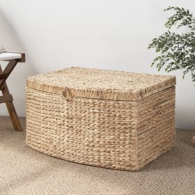 Rectangular Curve Water Hyacinth Woven Wicker Trunk with Handles - 26" x 19" x 14" - Natural Brown - For Clothes, Toys, Magazines and Book Storag