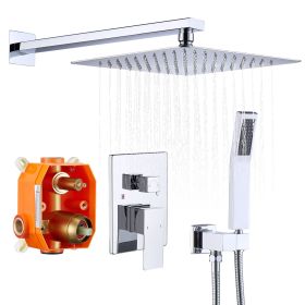 Shower System Shower Faucet Combo Set Wall Mounted with 10" Rainfall Shower Head and handheld shower faucet, Chrome Finish with Brass Valve Rough