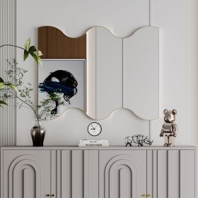 Wall Mirror 30x35 Inch Golden Rectangular Mirror with 2 Wavy Sides Metal Framed Mirror Vanity Mirror Dressing Mirror, for Bathroom, Living Room