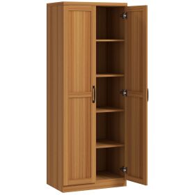 HOMCOM 63" 2-Door Kitchen Pantry, Freestanding Cabinet with 2 Adjustable Shelves for Dining Room, Cinnamon Teak Wood Grain