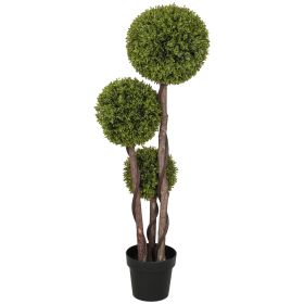 45.3 Artificial Ball Boxwood Topiary Tree Fake Plant In Pot For Indoor Outdoor Living Room Decoration Light Green