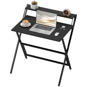 Folding Computer Desk, 32 Foldable Desk With Monitor Shelf For Small Space, Home Office, Study, Easy Assembly, Black
