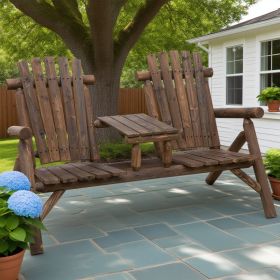 Wood Adirondack Patio Chair Bench With Center Coffee Table, Perfect For Lounging And Relaxing Outdoors Carbonized
