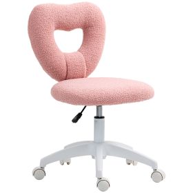Armless Computer Desk Chair, Office Task Chair, Teddy Fleece Heart Makeup Vanity Chair With Swivel Wheels