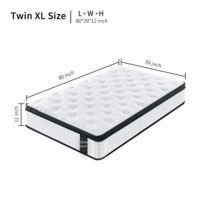 12 Inch Hybrid Mattress Individual Pocket Spring Memory Foam Knitted Cover CertiPUR-US White (Option: AL1101TWIN XL)
