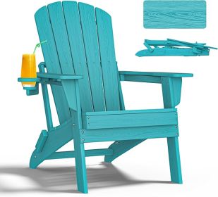 HDPE Folding Adirondack Chairs With Cup Holder (Option: Aruba blue-4pack)