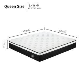 12 Inch Hybrid Mattress Individual Pocket Spring Memory Foam Cool Knitted Cover CertiPUR-US Black (Option: CL1101QUEEN)