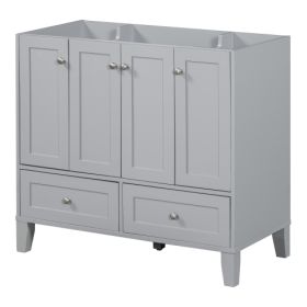 36'' Bathroom Vanity Without Countertop,Solid Wood Frame Bathroom Storage Cabinet Only, Freestanding Vanity With 4 Soft Closing Doors& 2 Drawers (Color: Grey)
