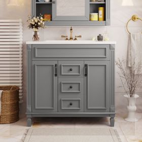 36'' Bathroom Vanity With Top Sink, Modern Bathroom Storage Cabinet With 2 Soft Closing Doors And 2 Drawers, Single Sink Bathroom Vanity (Color: Grey)