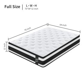 12 Inch Hybrid Mattress Individual Pocket Spring Breathable Memory Foam Knitted Cover CertiPUR-US (Option: AL2102FULL)