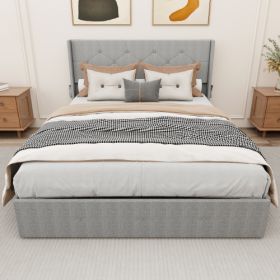 Queen Size Bed Frame With Storage - Lift Up Storage Bed With Modern Wingback Headboard, USB Ports (Option: Light Gray)