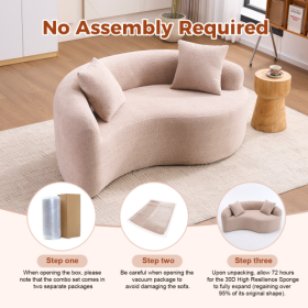 LY 042 S Curved Chenille Sectional Sofa  Dual-Depth  21.3x  26.8, Beige, No Assembly, Compact For Small Spaces, 400 Lbs, 66.9 L (Color: Beige)