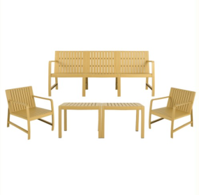 5-Piece Indoor Outdoor Furniture Set - 3-Seater Sofa ,2 Chairs & 2 Coffee Tables Waterproof PP Material - Easy Assembly Patio Conversation Set (Color: Yellow)