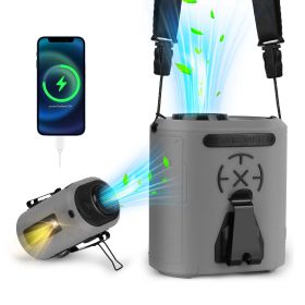 1Pc 5 In 1 Portable Waist Clip Fan With 5 Speeds Flashlight 1WmAh Battery Operated Personal Wearable Turbo Belt Fan Hands-Free Neck Fan For Camping Tr (Color: Grey)