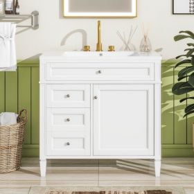 36'' Bathroom Vanity With Top Sink, Modern Bathroom Storage Cabinet With 2 Drawers And A Tip-out Drawer, Single Sink Bathroom Vanity (Color: White)