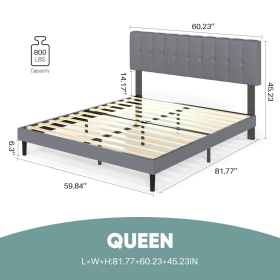The Headboard Is Made Of Grey Sponge Soft Packaging, The Bed Board Is Wooden And The Bed Frame Is Iron (Option: Queen)