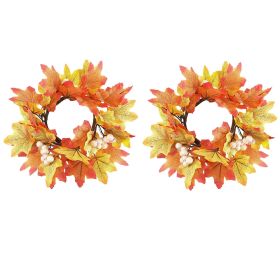2 Pcs 9.8 Inch Fall Candle Rings Wreaths Candlestick Decorative Rattan Garland Maple Leaf Berries Sunflowers Candle Rings Autumn Wedding Parties Cente (Option: W13688139)