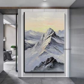 Hand-painted oil painting european-style elegant hanging painting sunrise snow mountain decorative painting fantasy vertical murals large fresh k (size: 90x120cm)