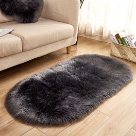 1pc Super Soft Area Rug, Plush Fluffy Faux Sheepskin Oval Floor Mat For Living Room Bedroom, Machine Washable Bedside Rugs (Color: DARK GREY, size: 19.69*31.5inch)