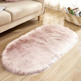 1pc Super Soft Area Rug, Plush Fluffy Faux Sheepskin Oval Floor Mat For Living Room Bedroom, Machine Washable Bedside Rugs (Color: Pink, size: 31.5*47.24inch)