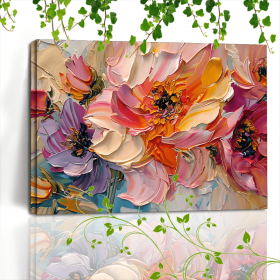 1pc Vibrant Floral Canvas Art With Wooden Frame - Textured Pastel Flowers, Abstract Blossom Arrangement For Home & Office Decor, Ideal For Living Room (Option: 36x24in)