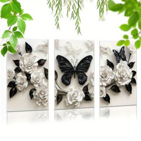3 Pieces Set Of Framed Wall Art Canvas Prints Featuring A Black Butterfly And White Roses - Perfect For Home, Office, Living Room, Or Bedroom--Selling (Option: 12X8inch)